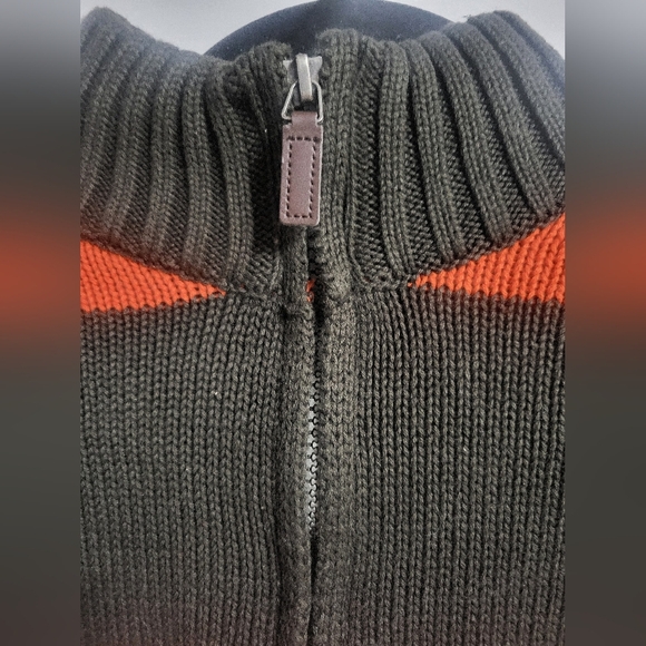 Chaps - Men's Orange and Forrest Green Zip Neck Striped Sweater- Size XL - Picture 5 of 5